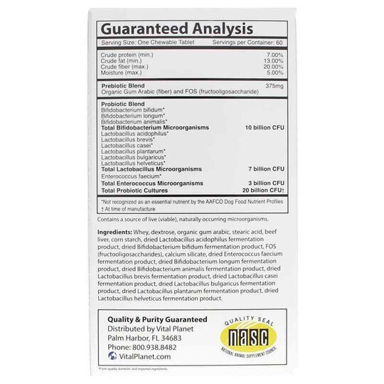 Flora Dog Probiotic 20 Billion CFU Chewable Tablets, VTP